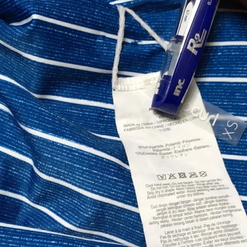 Rip Curl blue stripe plunge neck cheeky swimsuit. New